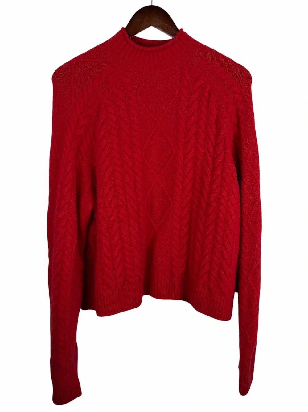 J. Crew | Red Cable Knit Mock Neck Alpaca Wool Blend Sweater